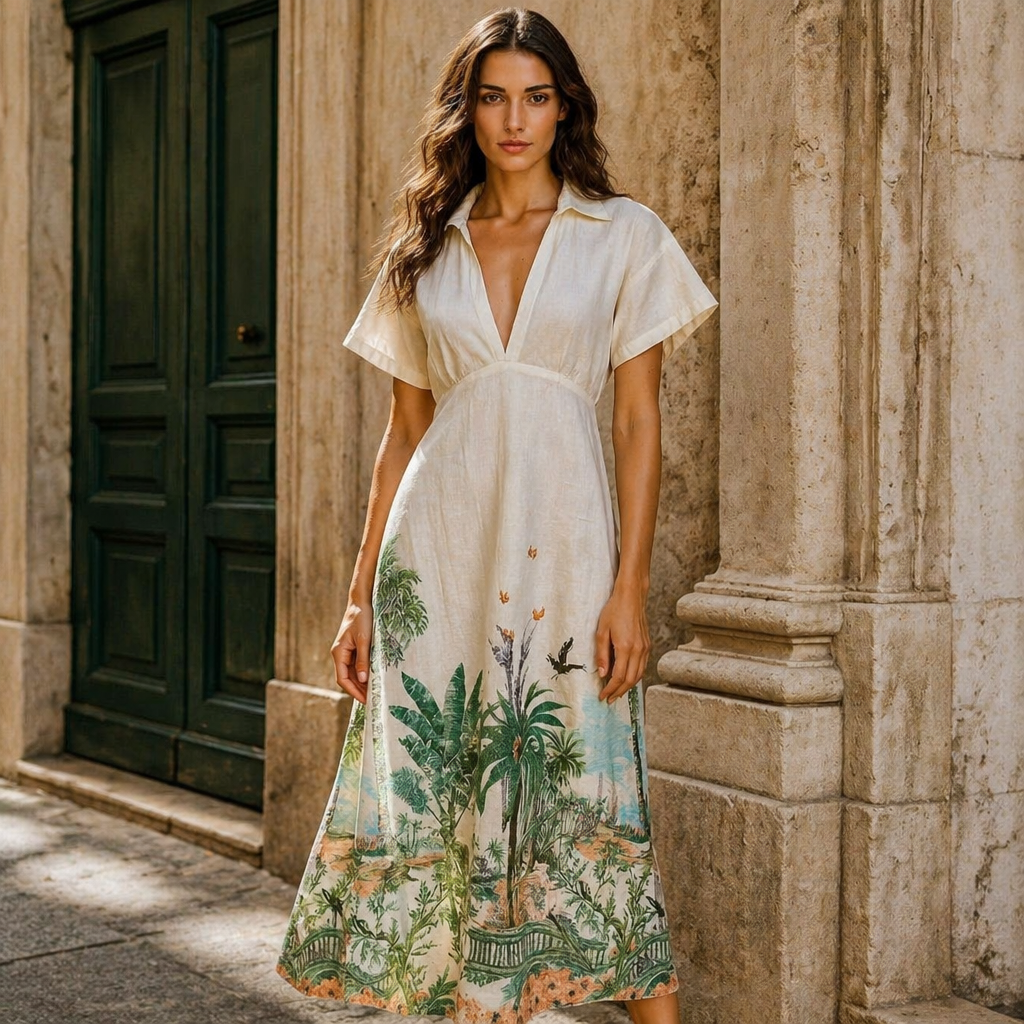 Amazing Island Cotton Midi Dress worn by a model. Buy the best clothes from Thirtieth .in