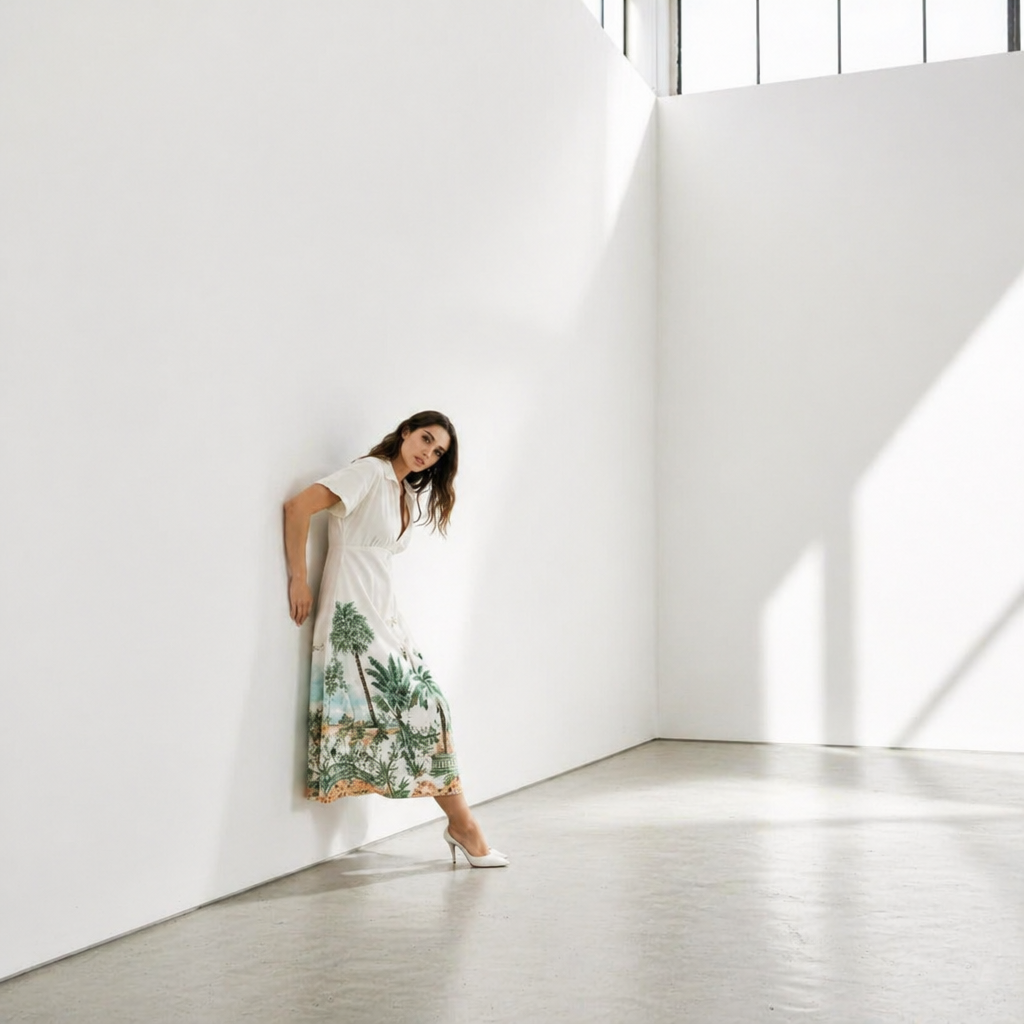 Amazing Island Cotton Midi Dress worn by a model. Buy the best clothes from Thirtieth .in
