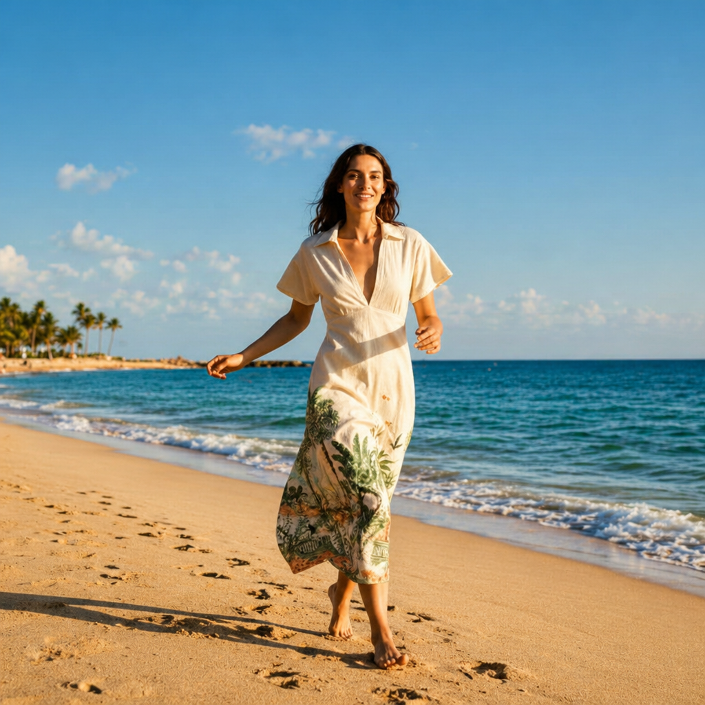 Amazing Island Cotton Midi Dress worn by a model. Buy the best clothes from Thirtieth .in