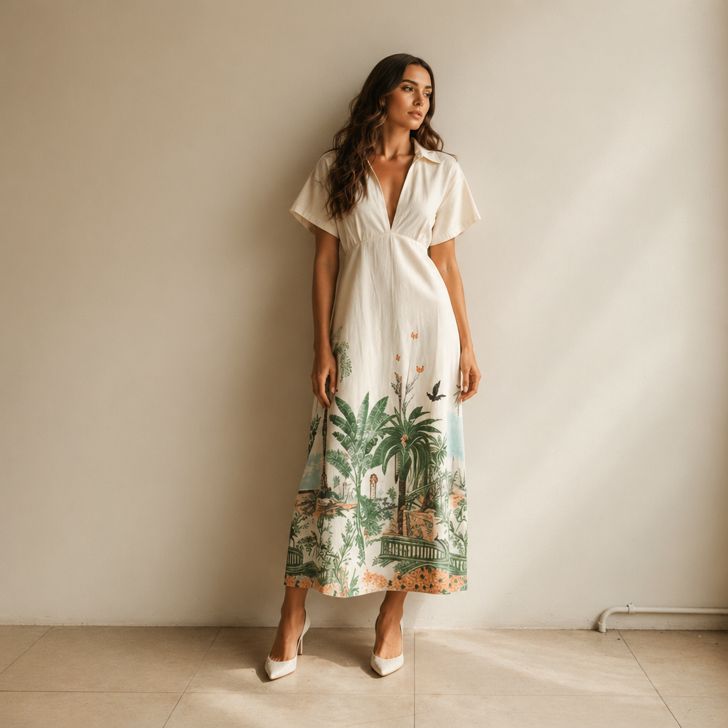 Amazing Island Cotton Midi Dress worn by a model. Buy the best clothes from Thirtieth .in