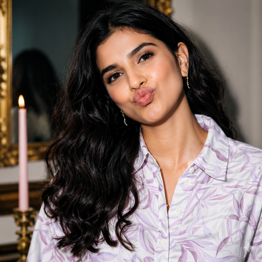 Amazing Lilac Leaf Cotton Shirt worn by a model. Buy the best clothes from Thirtieth .in