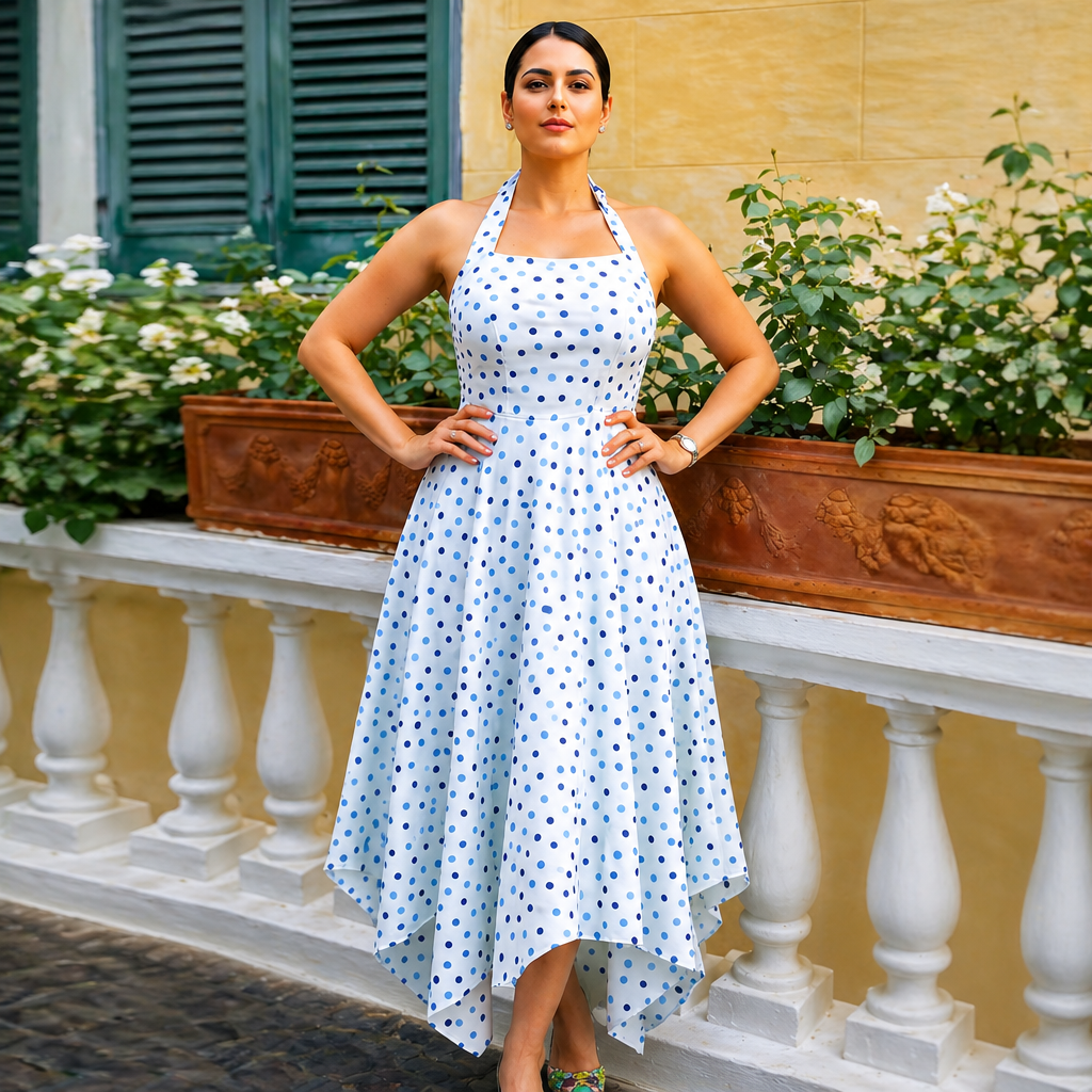 Amazing Polka Dot Asymmetrical Dress worn by a model. Buy the best clothes from Thirtieth .in