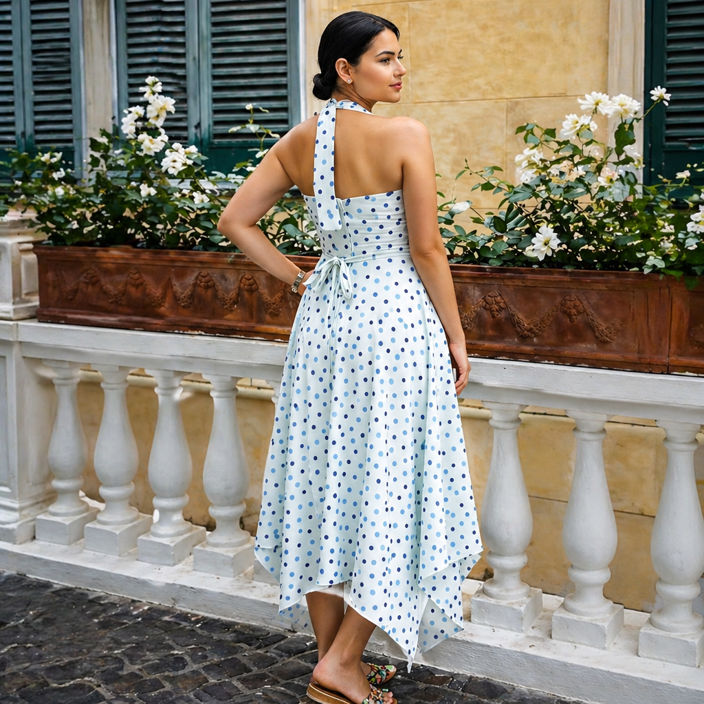 Amazing Polka Dot Asymmetrical Dress worn by a model. Buy the best clothes from Thirtieth .in