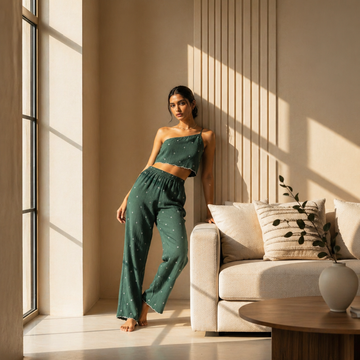 Amazing Sage Matcha Set worn by a model. Buy the best clothes from Thirtieth .in