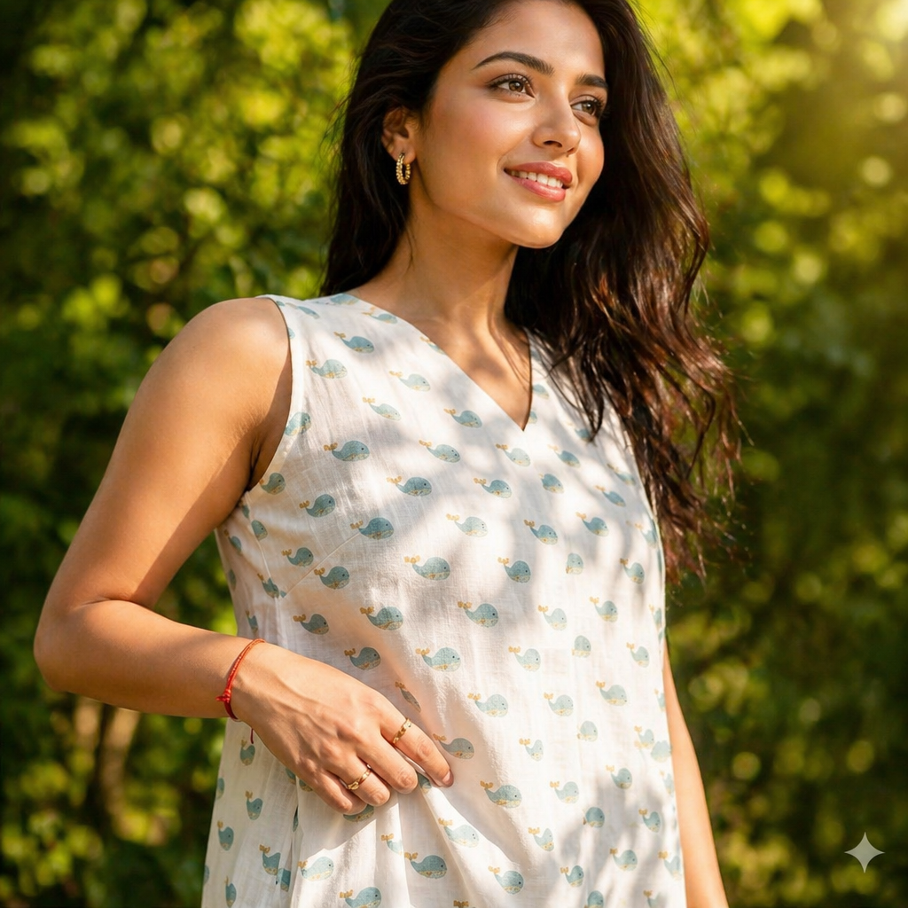 Amazing Soft-Flow A Line Cotton Dress worn by a model. Buy the best clothes from Thirtieth .in