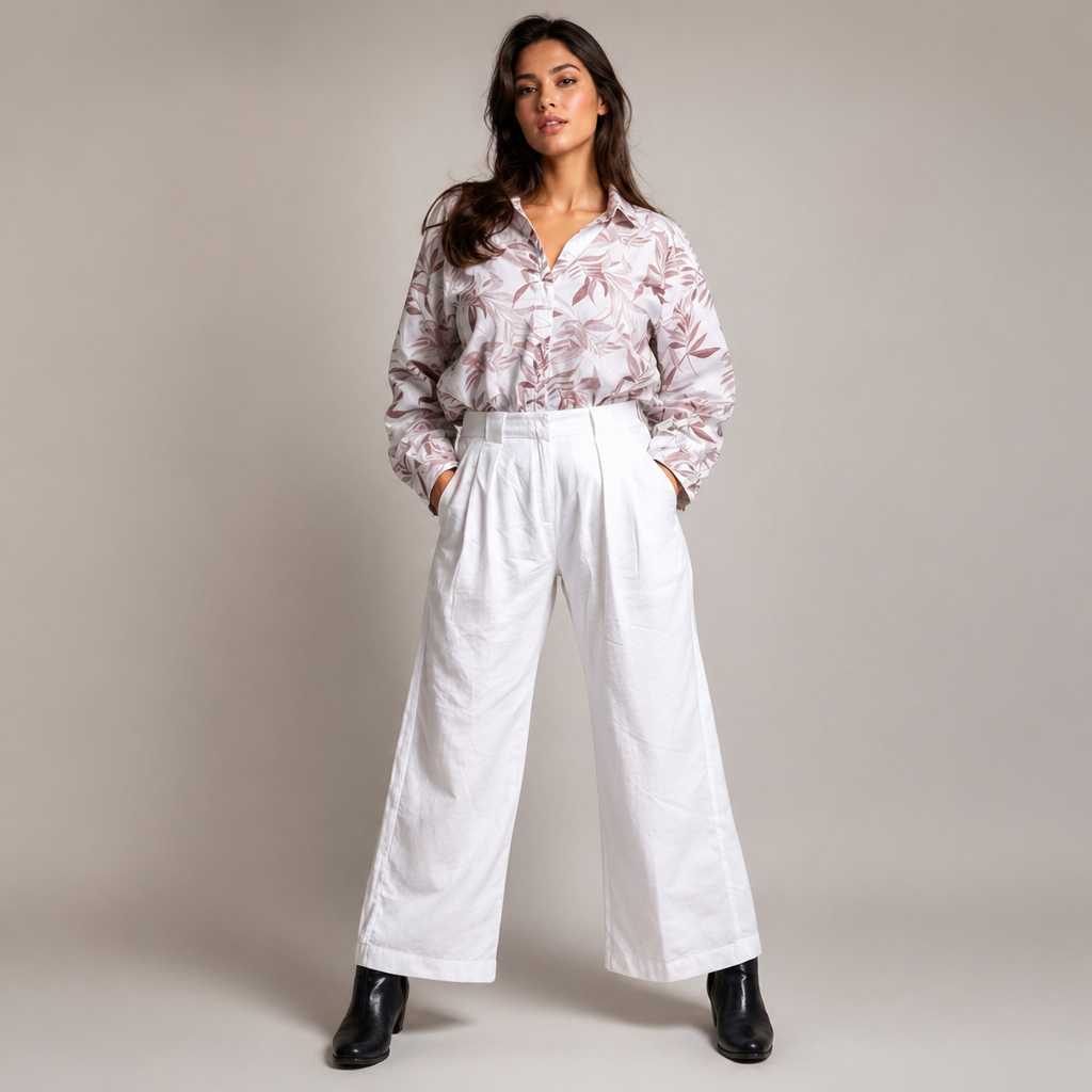 Amazing White Soft Linen Pants worn by a model. Buy the best clothes from Thirtieth .in
