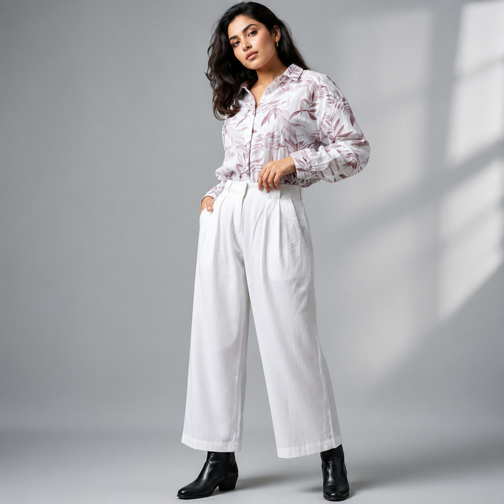 Amazing White Soft Linen Pants worn by a model. Buy the best clothes from Thirtieth .in