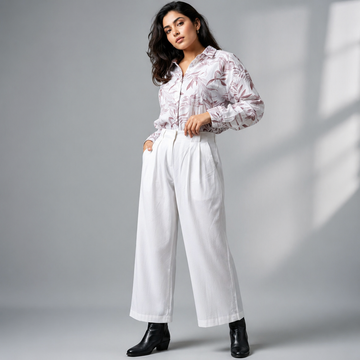 Amazing White Soft Linen Pants worn by a model. Buy the best clothes from Thirtieth .in