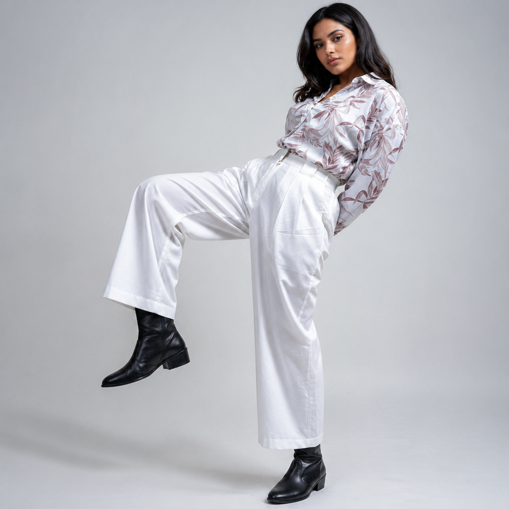 Amazing White Soft Linen Pants worn by a model. Buy the best clothes from Thirtieth .in