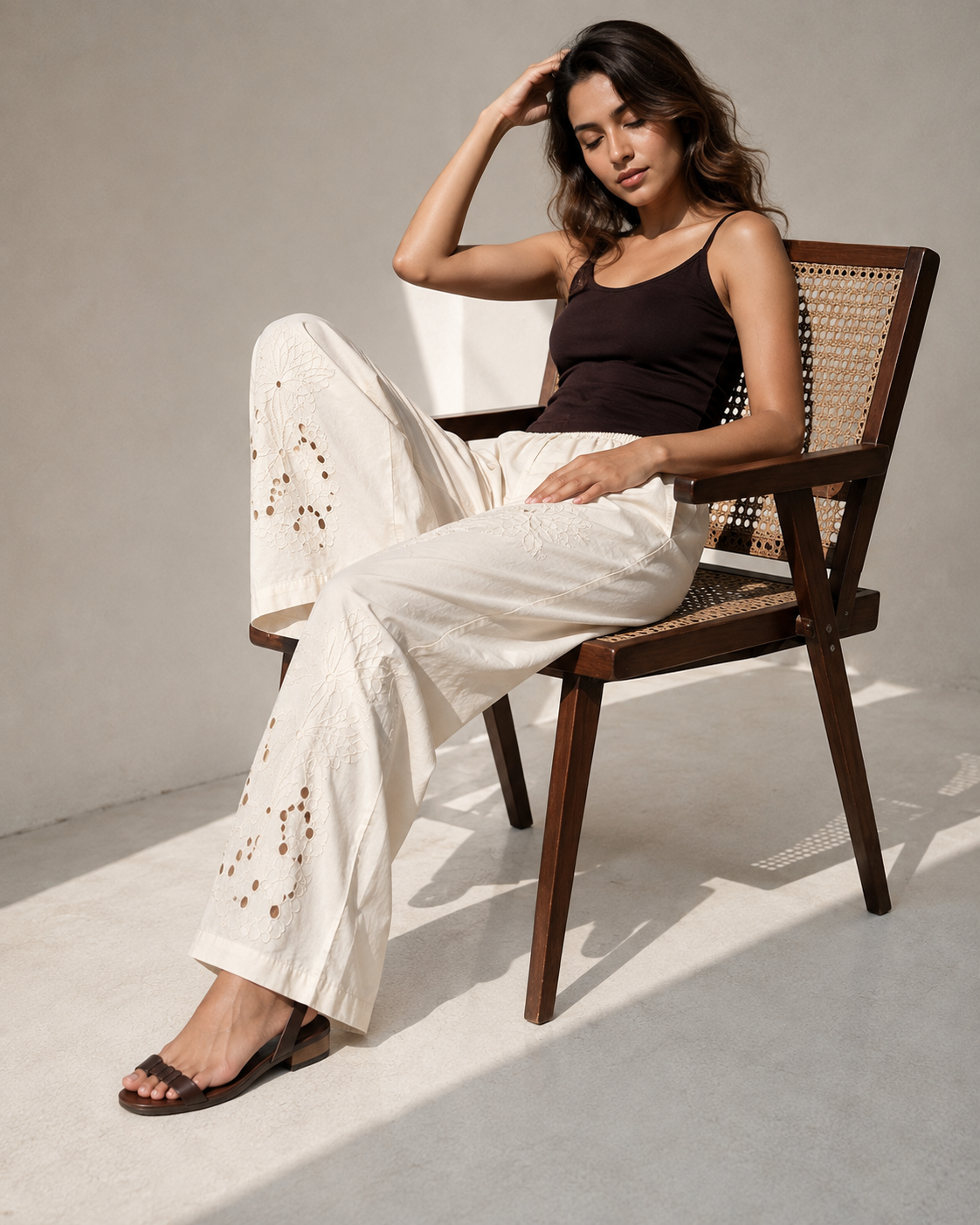Soleil Embroidered Cotton Pants