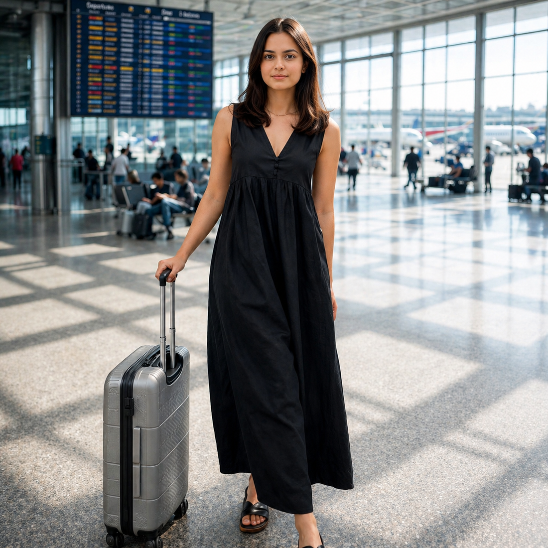 Amazing Black Flow Jumpsuit worn by a model. Buy the best clothes from Thirtieth .in