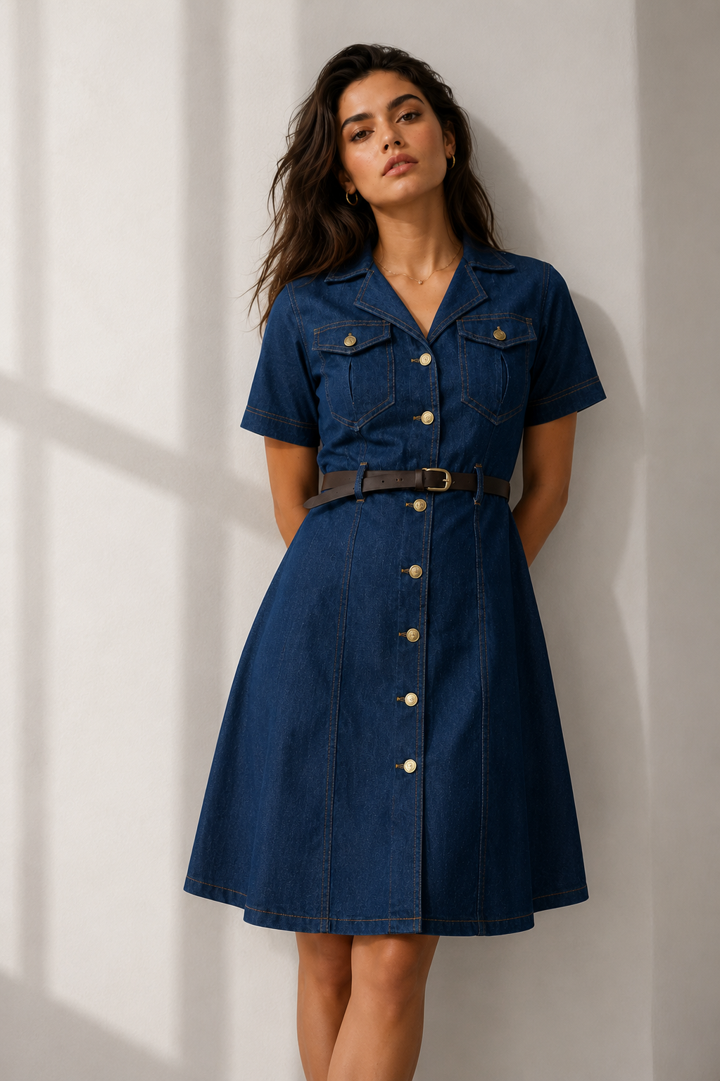 Amazing Indigo Belt Denim Dress worn by a model. Buy the best clothes from Thirtieth .in