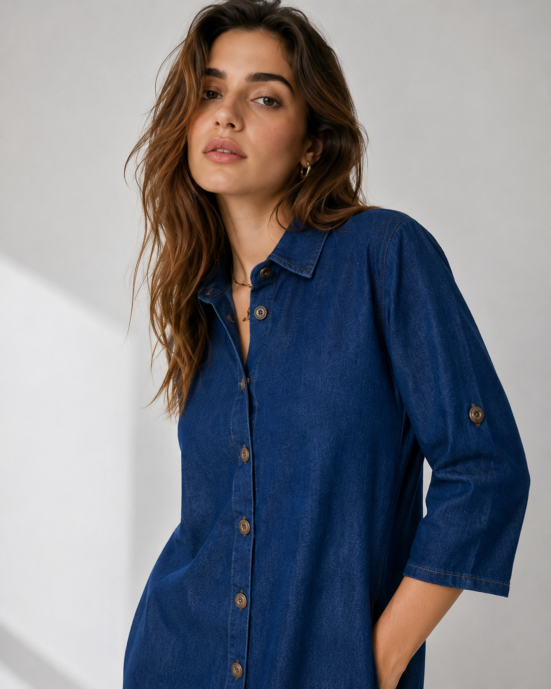 Amazing Indie Blue Midi Denim Dress worn by a model. Buy the best clothes from Thirtieth .in