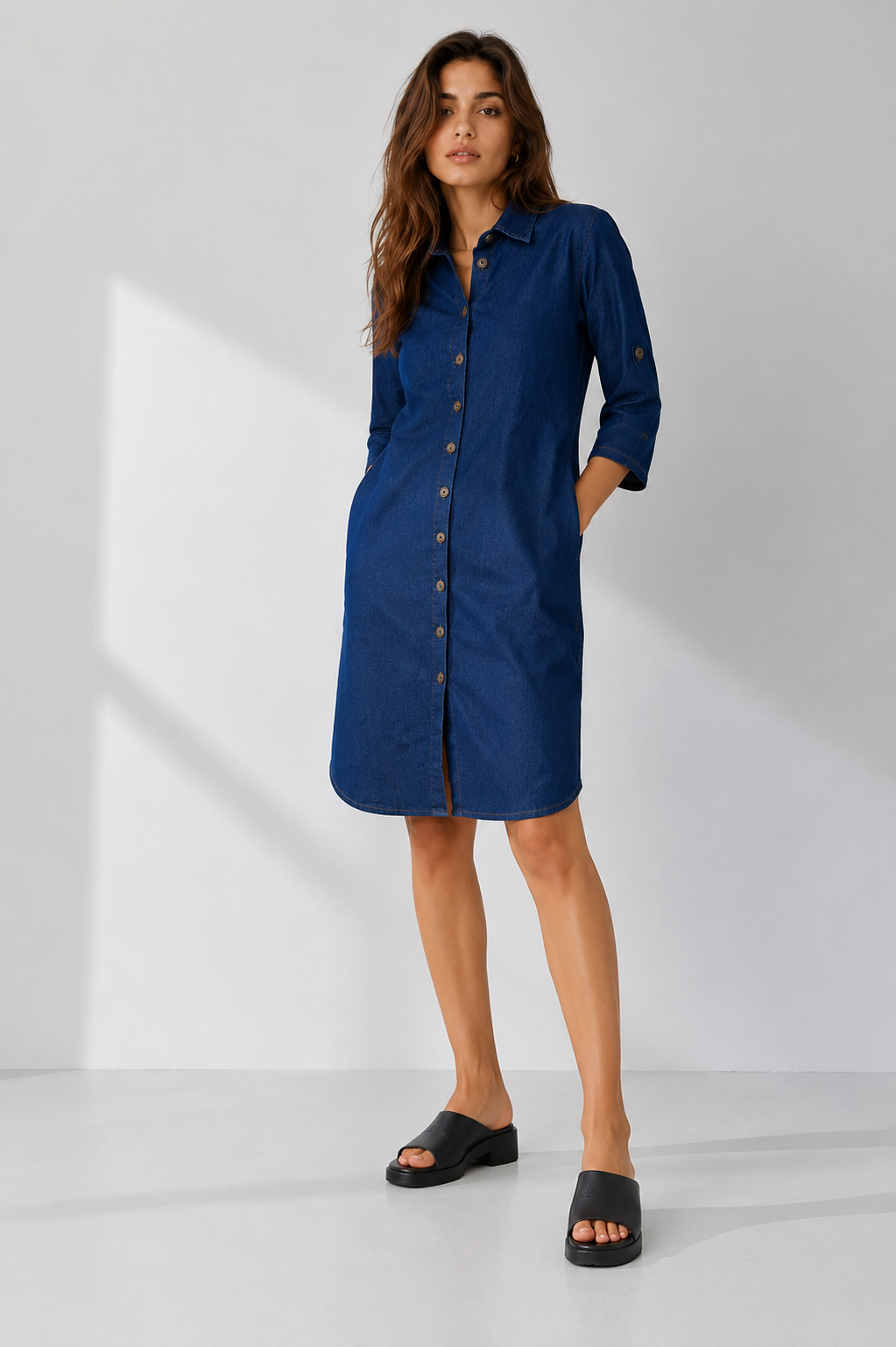 Amazing Indie Blue Midi Denim Dress worn by a model. Buy the best clothes from Thirtieth .in