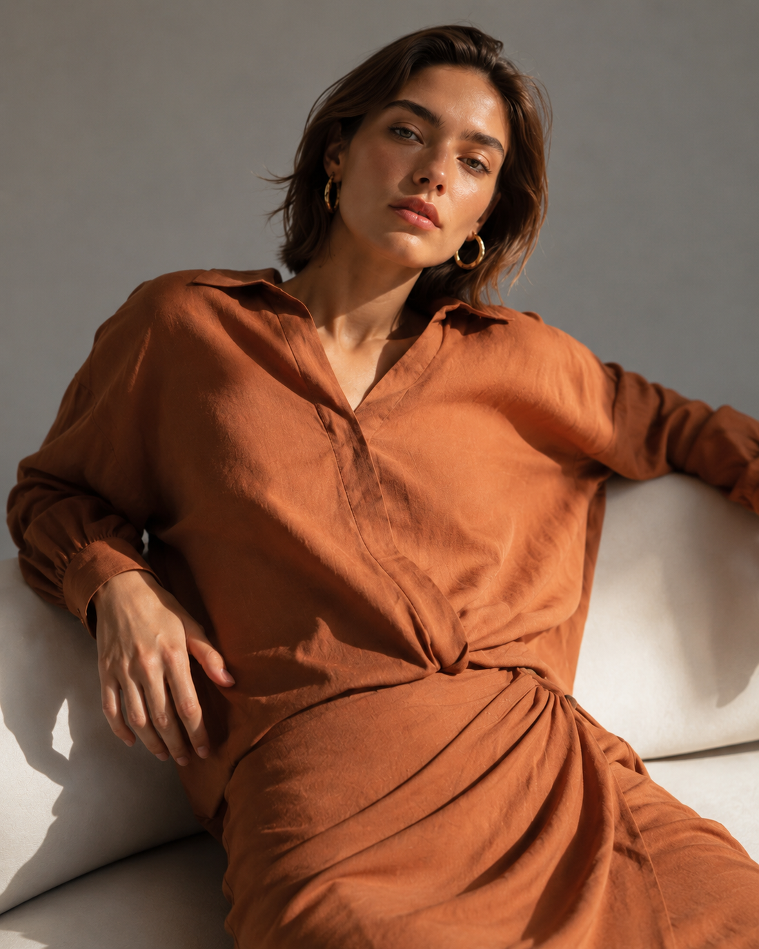Amazing Terra Drape Shirt worn by a model. Buy the best clothes from Thirtieth .in