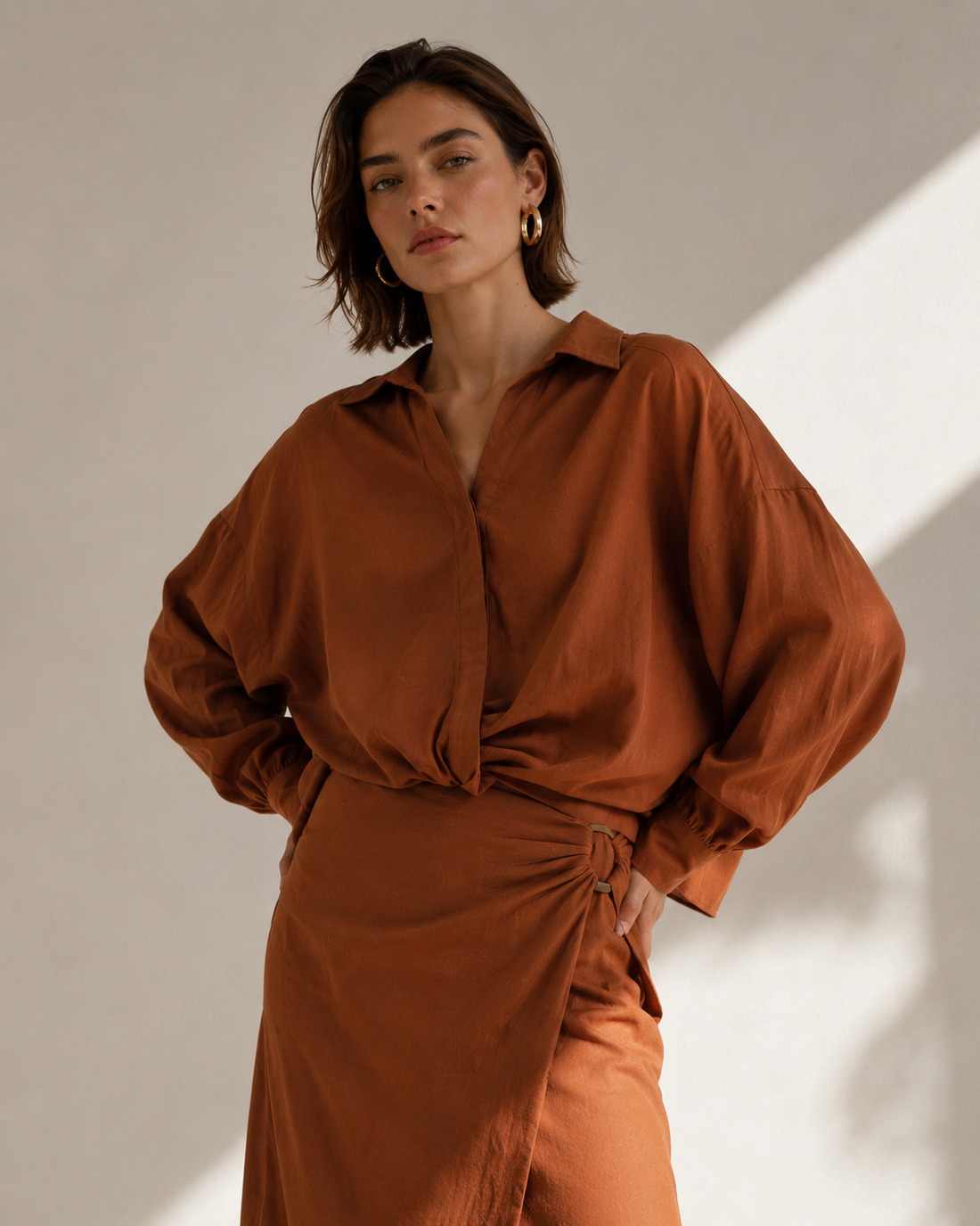 Amazing Terra Drape Shirt worn by a model. Buy the best clothes from Thirtieth .in