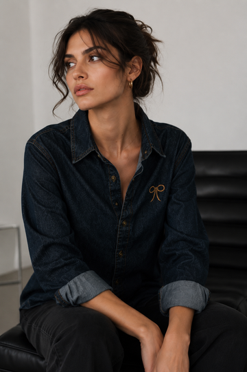 Charcoal Black Denim Bow Shirt