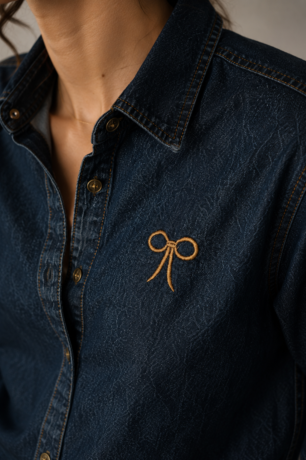 Charcoal Black Denim Bow Shirt