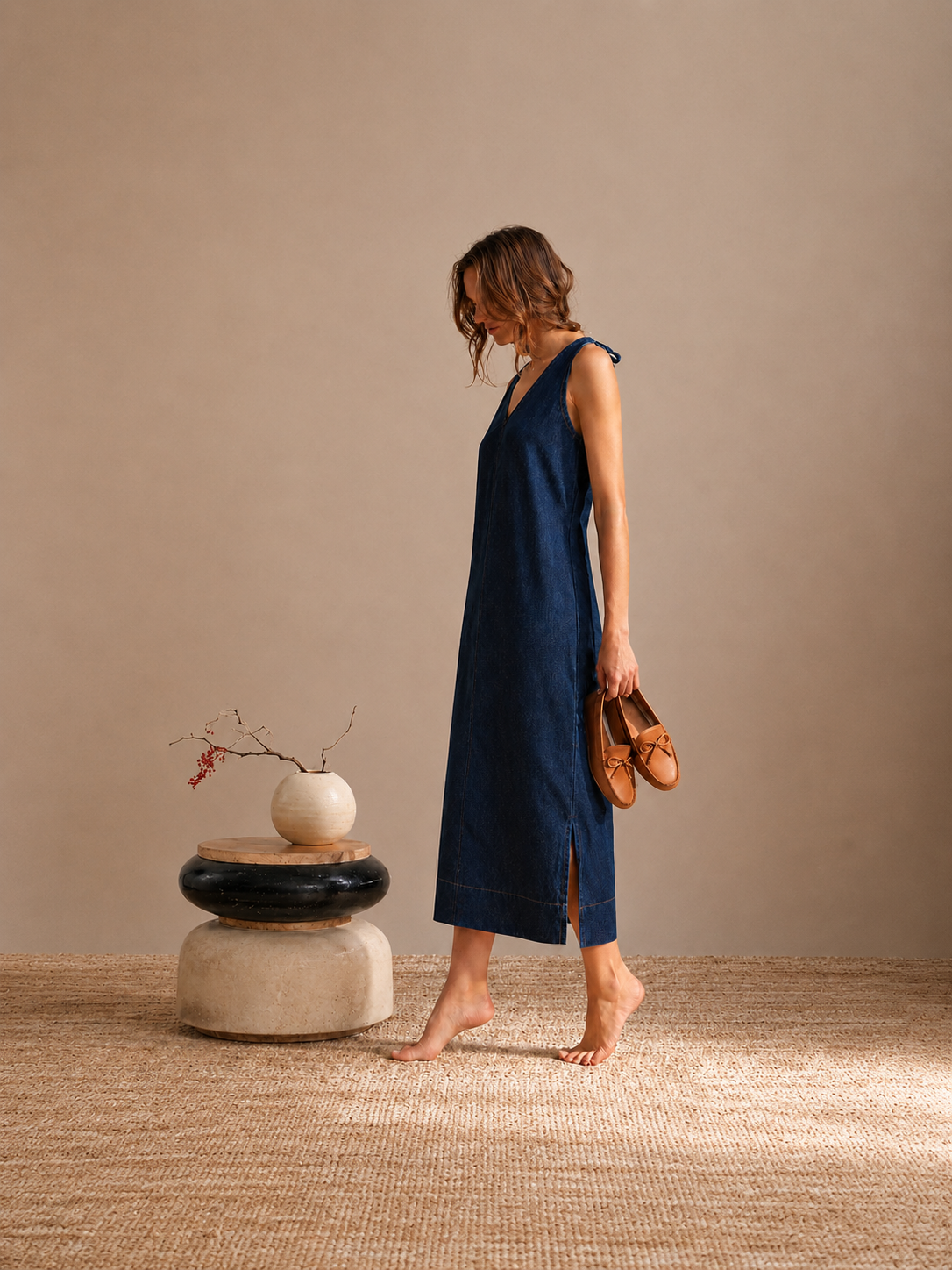Amazing Sunset Denim Midi worn by a model. Buy the best clothes from Thirtieth .in