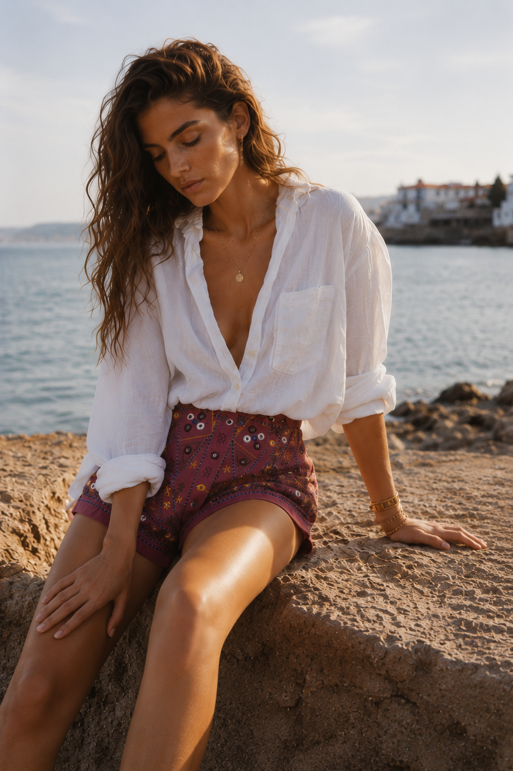 Amazing Rust Ember Embellished Shorts worn by a model. Buy the best clothes from Thirtieth .in