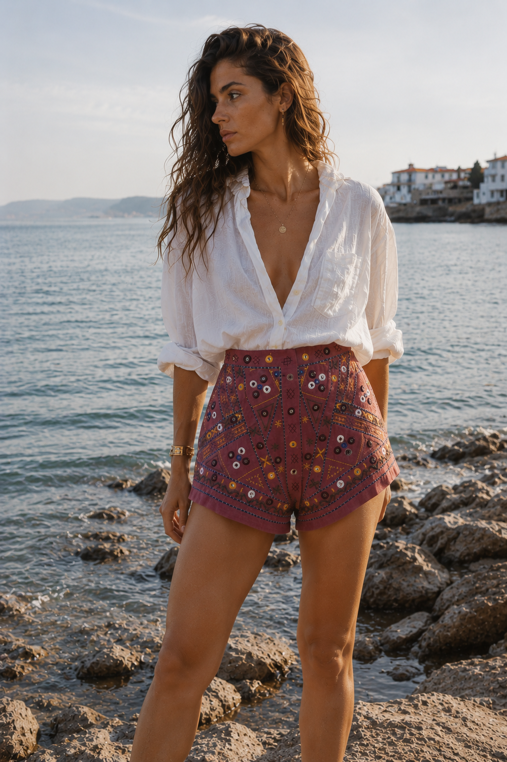 Amazing Rust Ember Embellished Shorts worn by a model. Buy the best clothes from Thirtieth .in