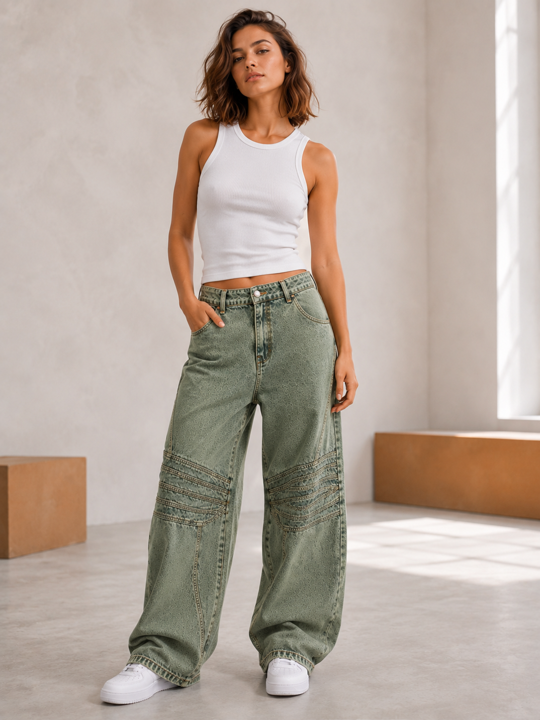 Olive Drift Baggy Jeans