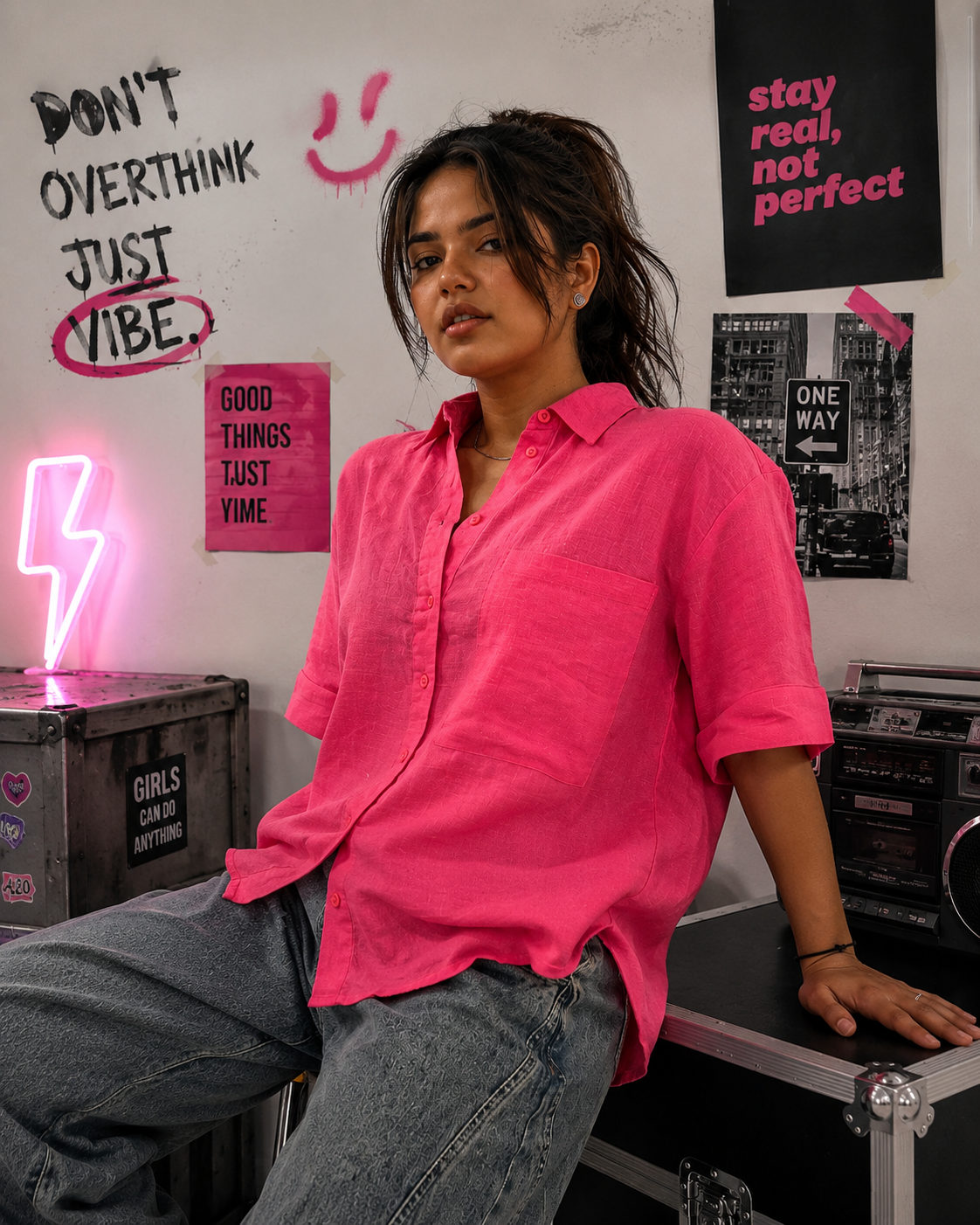 Neon Drift Oversized Linen Shirt