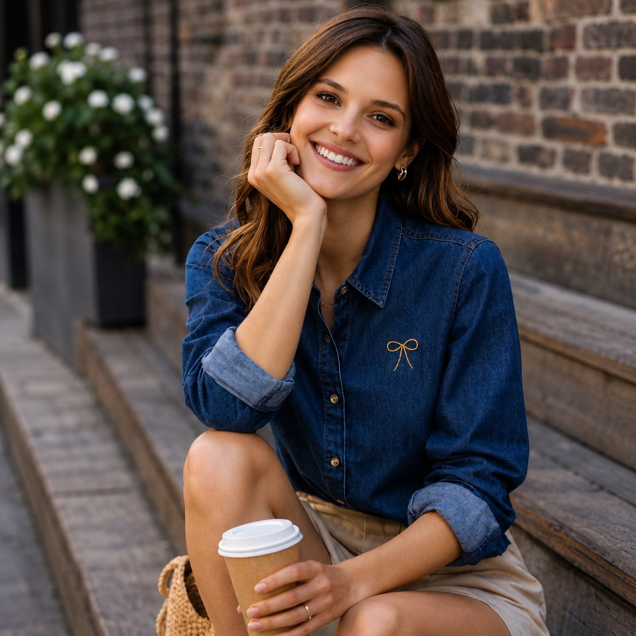 Blue Denim Bow Shirt