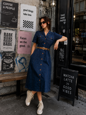 Indigo Belt Denim Dress