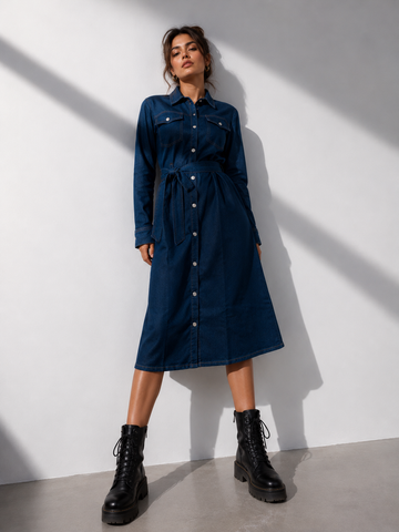 Midnight Indigo Denim Shirt Dress