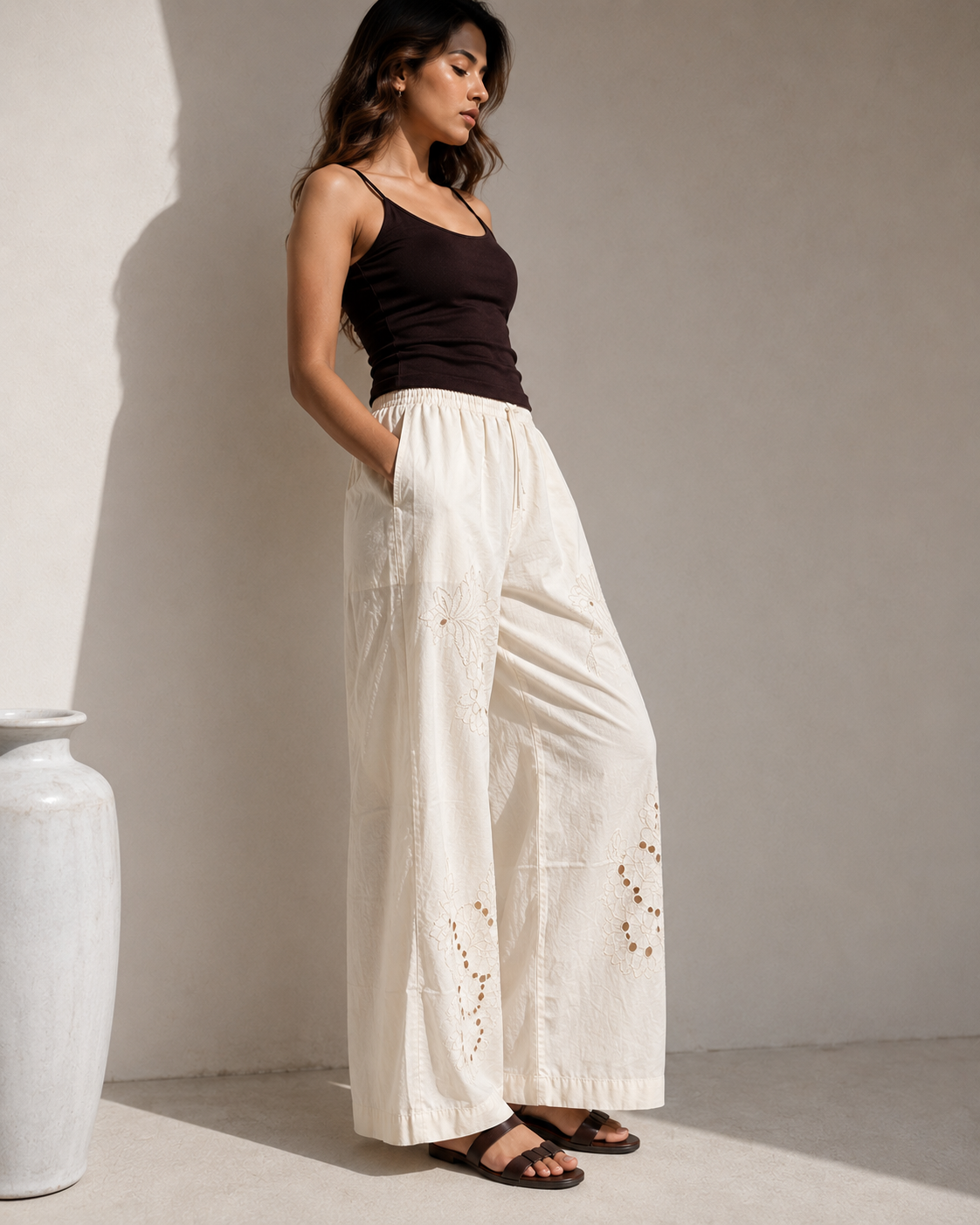 Soleil Embroidered Cotton Pants