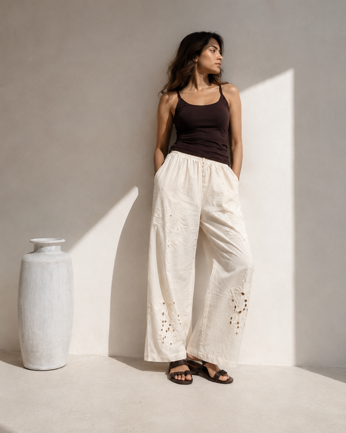 Soleil Embroidered Cotton Pants
