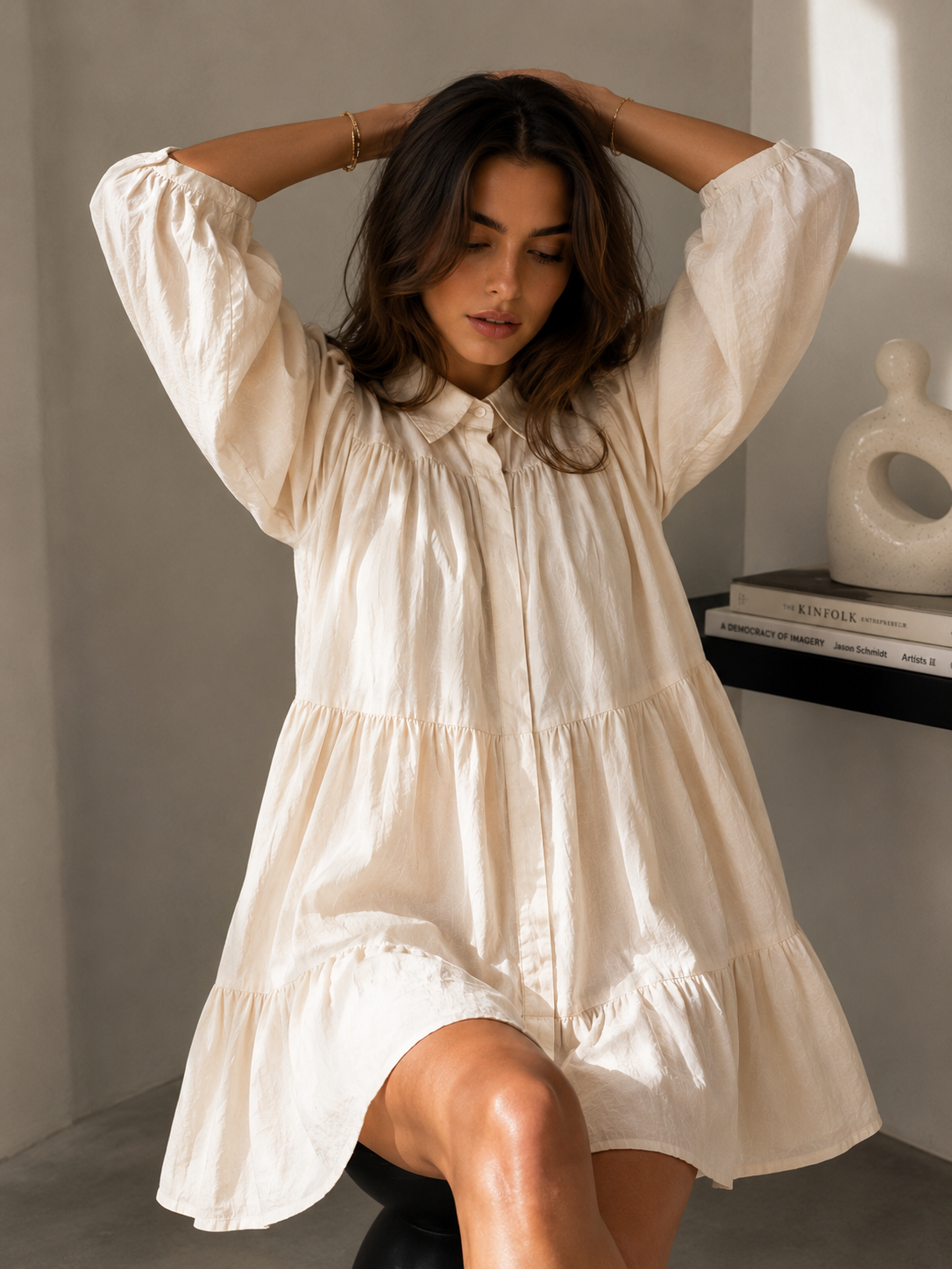Amazing Ivory Linen Dress worn by a model. Buy the best clothes from Thirtieth .in