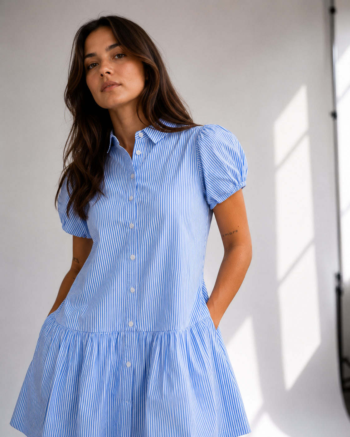 Amazing Bluebell Stripe Dress worn by a model. Buy the best clothes from Thirtieth .in
