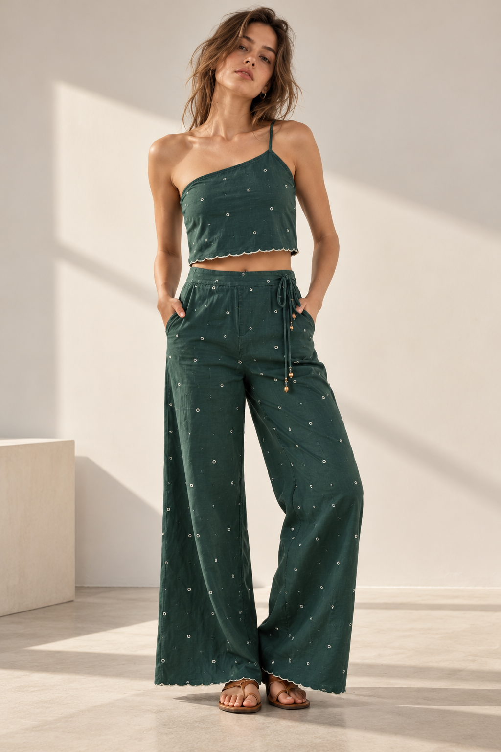 Amazing Sage Matcha Set worn by a model. Buy the best clothes from Thirtieth .in