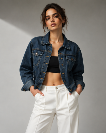 Amazing The Indigo Icon Denim Jacket worn by a model. Buy the best clothes from Thirtieth .in