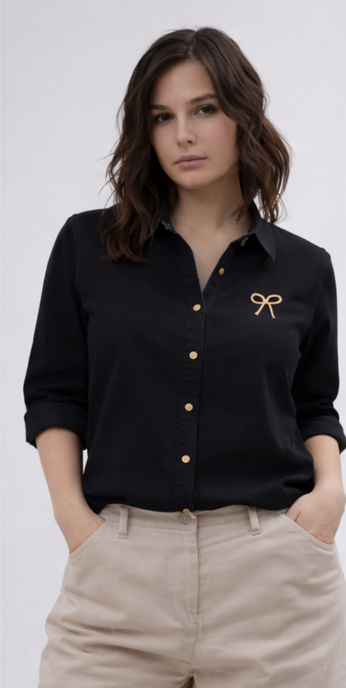 Black Denim Bow Shirt