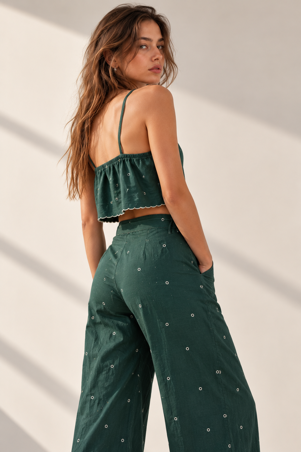 Amazing Sage Matcha Set worn by a model. Buy the best clothes from Thirtieth .in