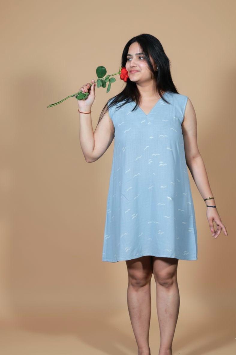 Blue Drift A-Line Cotton Dress