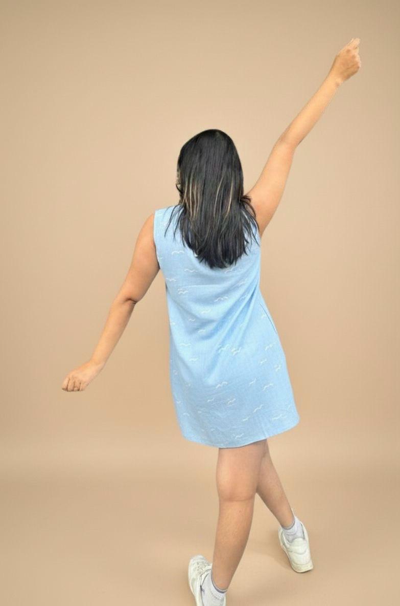 Blue Drift A-Line Cotton Dress