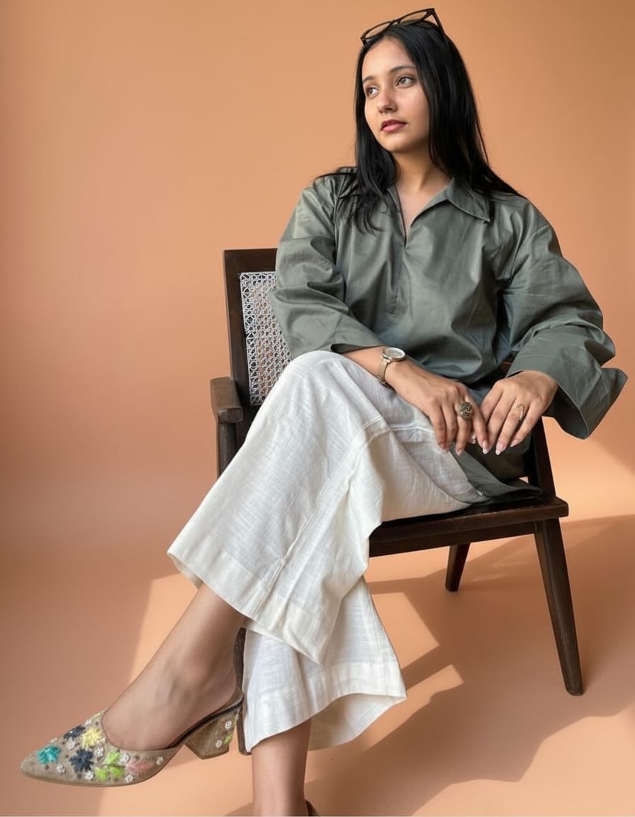 Sage Mist Relaxed Cotton Shirt Dress