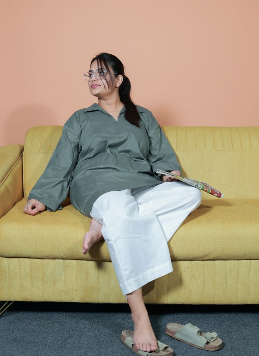 Sage Mist Relaxed Cotton Shirt Dress
