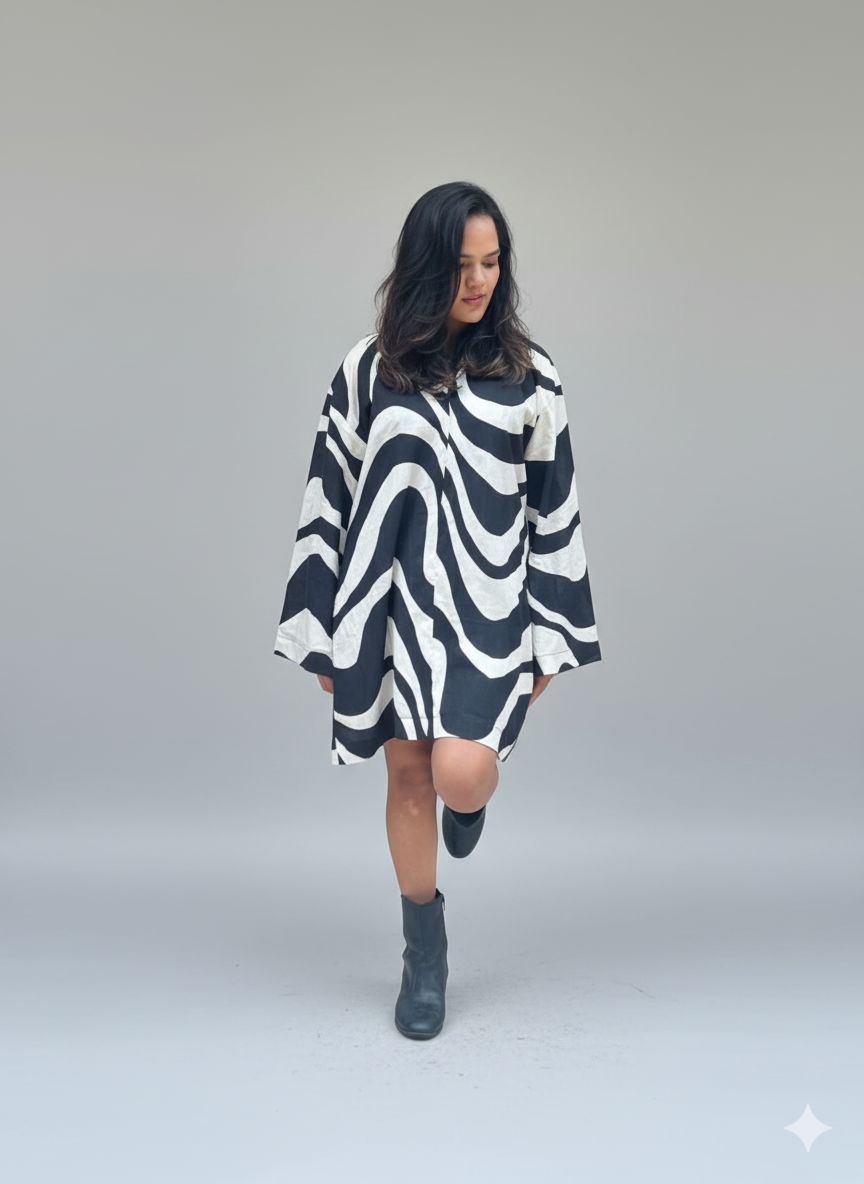Monochrome Ripple Shirt Dress