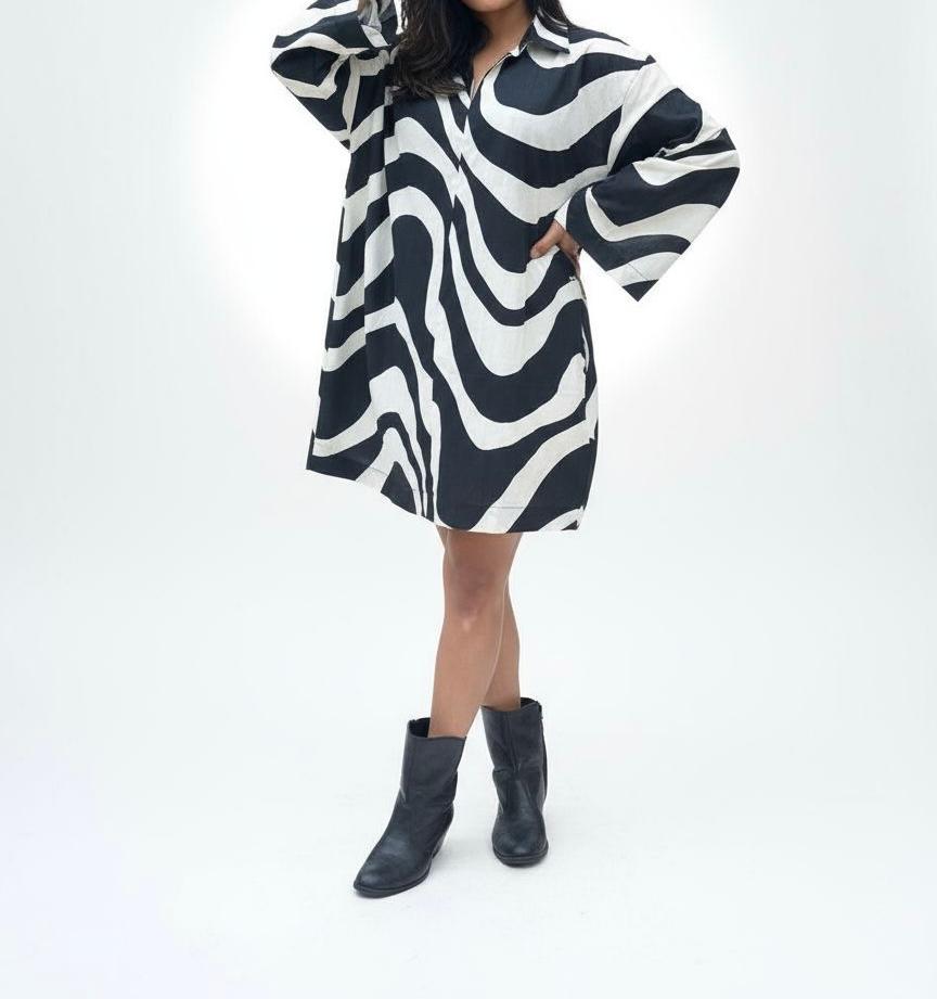 Monochrome Ripple Shirt Dress