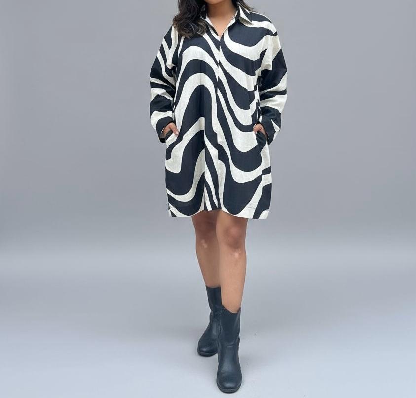 Monochrome Ripple Shirt Dress