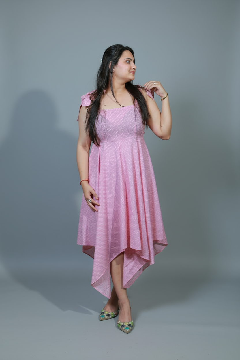 Rosy Drape Asymmetrical Dress