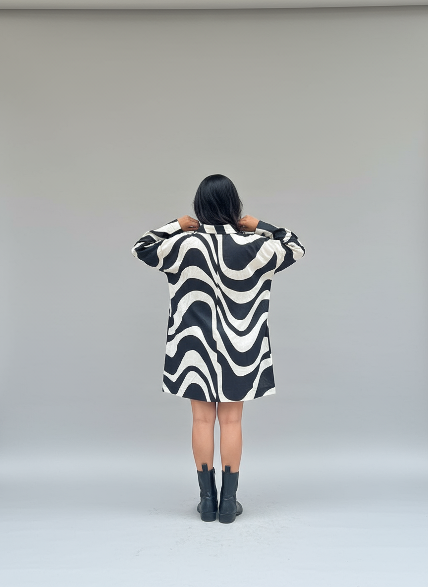 Monochrome Ripple Shirt Dress