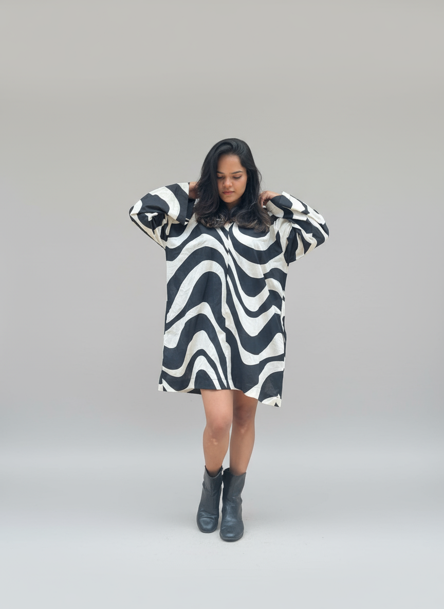 Monochrome Ripple Shirt Dress