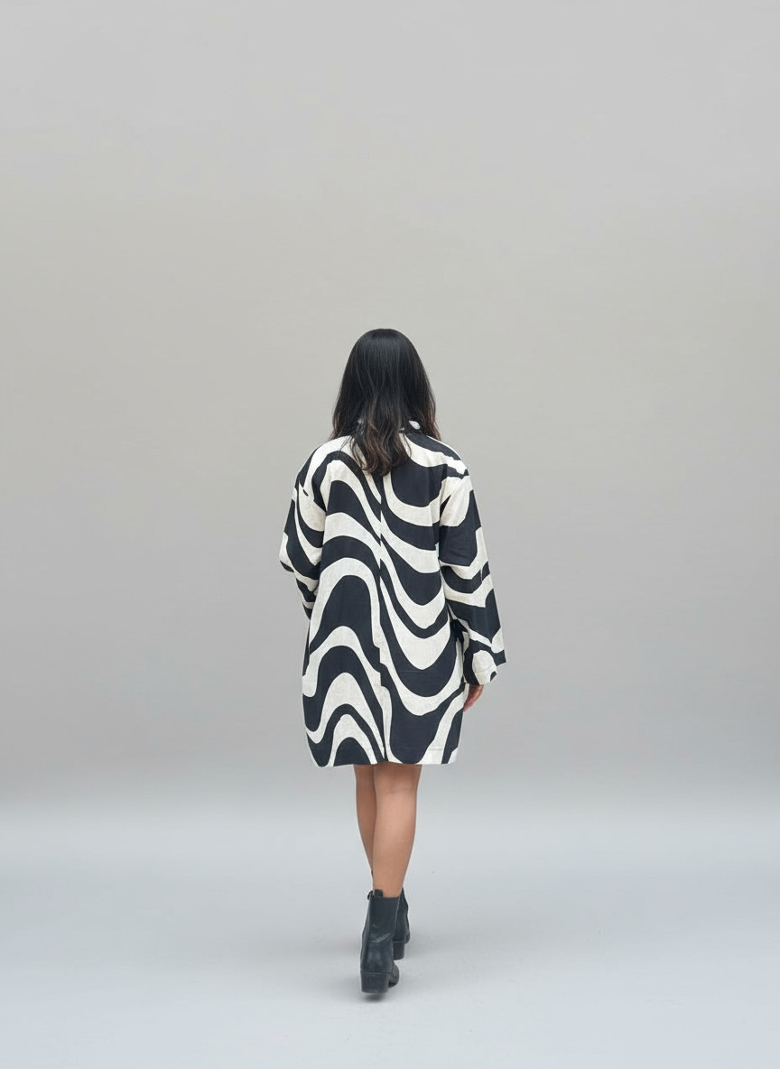Monochrome Ripple Shirt Dress