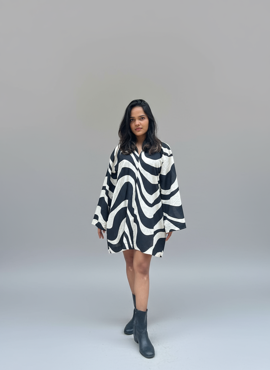 Monochrome Ripple Shirt Dress